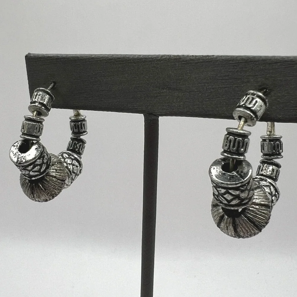 Pierced Hoop‎ Earrings Various Silver Tone Beads